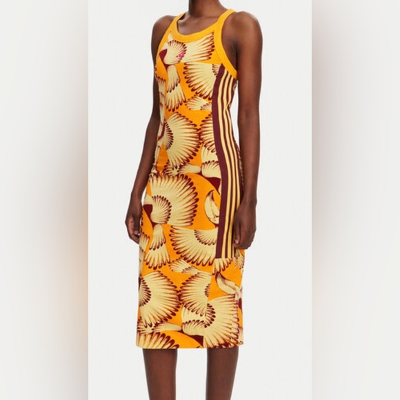 FARM Rio adidas new w tags Vibrant Orange and Brown bodycon Dress.size S - Picture 1 of 7